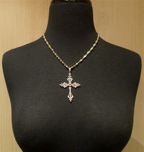 Loree Rodkin 18K Yellow Gold Big Angel Pink Sapphire and Diamond Cross Pendant
