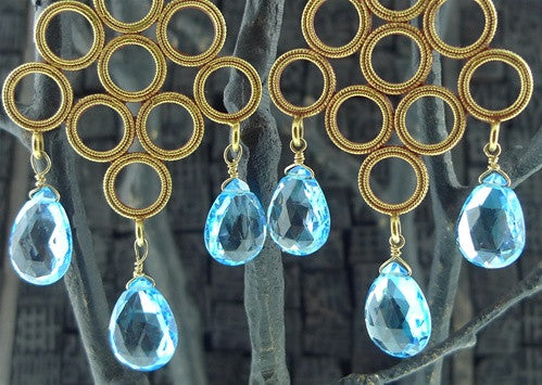 Julie Baker  18K Yellow Gold and Blue Topaz Chandelier Earrings