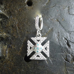 Loree Rodkin 18K White Gold and Blue and White Diamond Tiny Maltese Cross Pendant with Diamond Bale