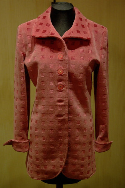 Quadrille Custom Hacking Jacket in Silk Velvet - Pink Squares
