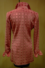 Quadrille Custom Hacking Jacket in Silk Velvet - Pink Squares