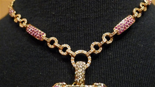 Robert Wander 18K Rose Gold, Pink Sapphire, and Diamond Link Chain Necklace