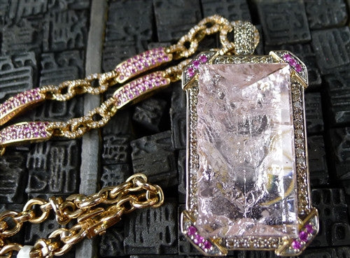 Robert Wander 18K Rose Gold, Morganite, Pink Sapphire, and Chocolate Diamond Pendant Enhancer