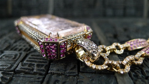 Robert Wander 18K Rose Gold, Morganite, Pink Sapphire, and Chocolate Diamond Pendant Enhancer