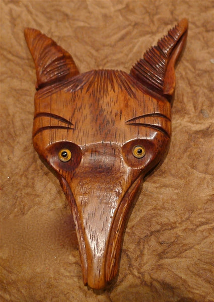 Vintage Estate Carved Wooden Fox Head Brooch/Pin