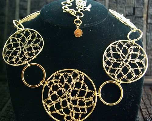 Elizabeth Gillette Crochet Wire Goldtone Necklace