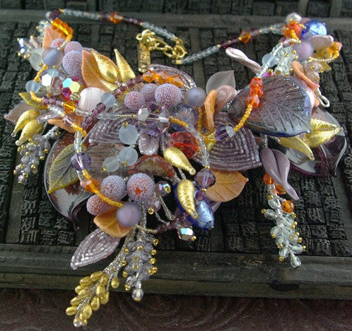 Venetian Lavender and Orange Venetian Glass and Bead Necklace