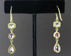 Susan Gordon Rubellite Tourmaline Earrings 22k Yellow Gold