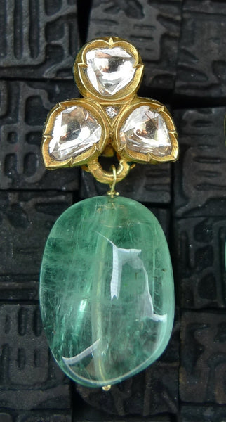 Susan Gordon 22k Diamond and Emerald Earrings with Enamel