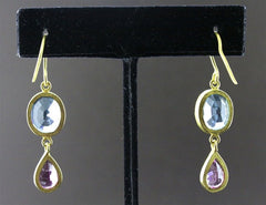 Susan Gordon Blue Topaz, Pink Tourmaline Earrings 22k Yellow  Gold