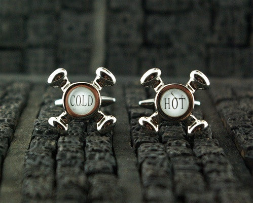 Hot & Cold Faucet Chromium Silverplate Cufflinks