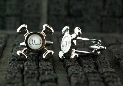 Hot & Cold Faucet Chromium Silverplate Cufflinks