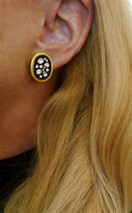 Yossi Harari Sara Clip Earrings of 24K Yellow Gold, Oxidized Gold, and Rose Cut Diamonds