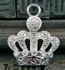 Diamond Encrusted Crown Charm Pendant in 14K White Gold