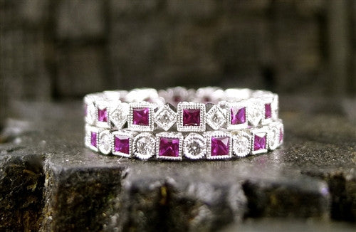 Beverly K 18K White Gold, Diamond and Ruby Eternity Band Ring