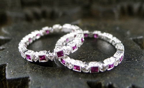 Beverly K 18K White Gold, Diamond and Ruby Eternity Band Ring