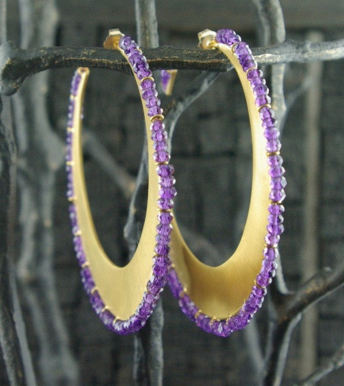 Vanessa Montiel Amethyst Hoop Disc Earrings