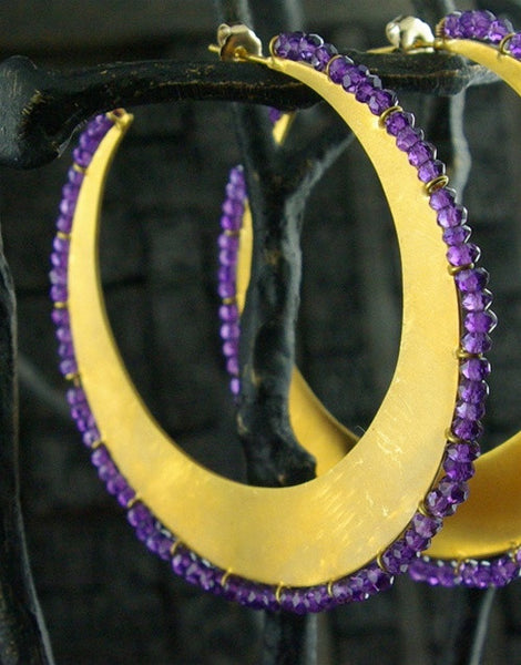 Vanessa Montiel Amethyst Hoop Disc Earrings