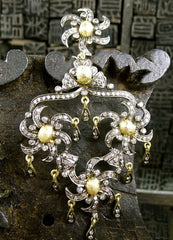 CHURCHILL Private Label 18K Yellow Gold, Silver, and Blackened Diamond Chandelier Earrings