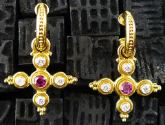 Tarak 22K Yellow Gold, Diamond and Red Spinel Earrings