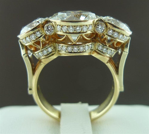 Russian Origin Three Stone Diamond Ring in 18K Yellow Gold