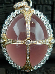 Erica Courtney Cabochon Rose Quartz and Diamond Pendant in 18K Gold