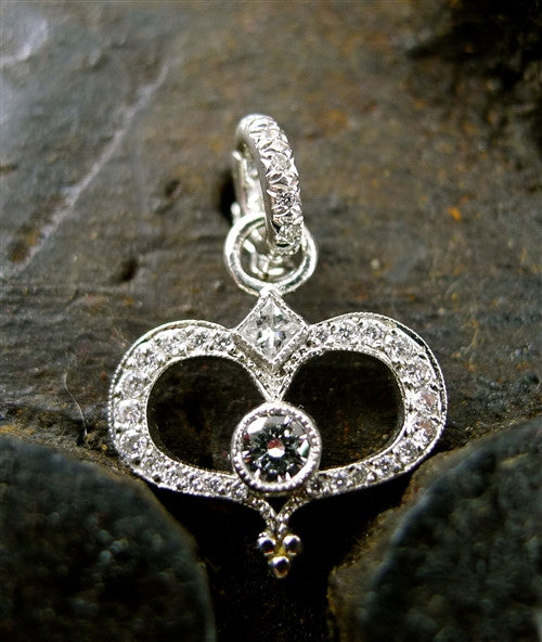 Erica Courtney Platinum and Diamond Pave Heart Charm Pendant