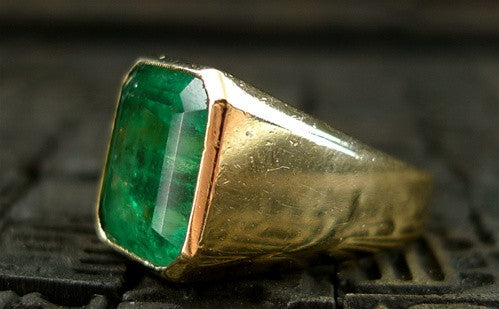 Contemporary Emerald and Channel Set Diamond Ring in 18K Yellow Gold