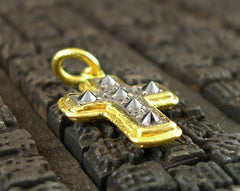 ARA 24K Collection Black Diamond Cross Pendant in Pure Gold and Oxidized Silver