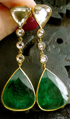 Amrapali Estate 22K Yellow Gold, Emerald and Diamond Earrings