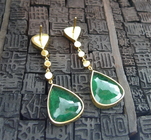 Amrapali Estate 22K Yellow Gold, Emerald and Diamond Earrings