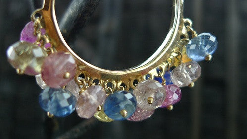 Talisman Unlimited Beaded Mixed Sapphire Hoop Earrings in 14K Yellow Gold