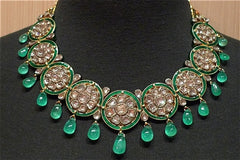 Estate Majarani Style 22K Yellow Gold, Emerald and Diamond Necklace