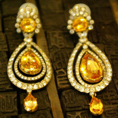 Rare Imperial Topaz and Diamond Earrings in 18K Yellow Gold