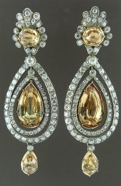 Rare Imperial Topaz and Diamond Earrings in 18K Yellow Gold