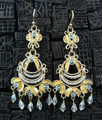 Becky Kelso Topaz and Aquamarine Chandelier Earring in 14K Yellow Gold