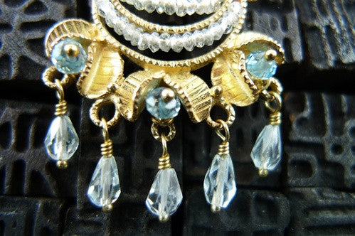 Becky Kelso Topaz and Aquamarine Chandelier Earring in 14K Yellow Gold