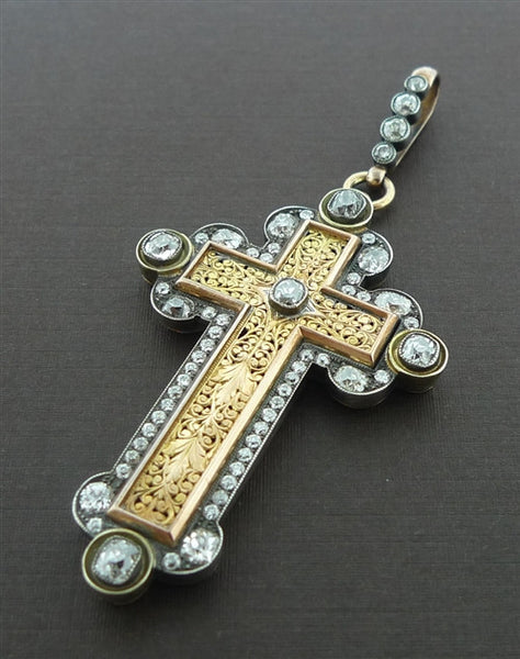 Elaborate Early 19th Century Antique Venetian Cross/Pendant in 18K Yellow Gold and Diamonds