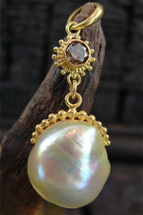 Kimarie Fresh Water Pearl and Cognac Diamond Pendant in 22K Yellow Gold