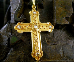 Estate Rose Cut Diamond and 22K Yellow Gold Cross Pendant