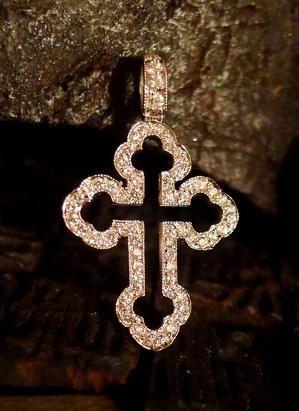 Jude Frances Open Work Gothic Diamond Cross Pendant in 18K White Gold
