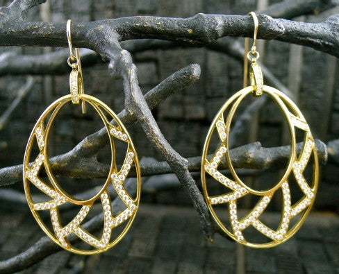 Ron Hami Diamond Lotus Fretwork Hoop Earrings in 18K Gold