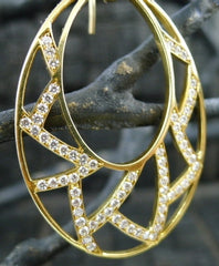 Ron Hami Diamond Lotus Fretwork Hoop Earrings in 18K Gold