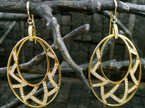 Ron Hami Diamond Lotus Fretwork Hoop Earrings in 18K Gold