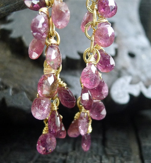 Talisman Unlimited 14K Yellow Gold Pink Tourmaline Hammerwire Drop Earrings