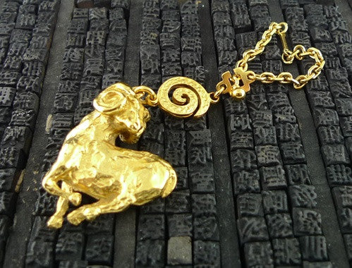 Robert Goossens Gold-Plate Approx. 3" Aries Zodiac Key Chain