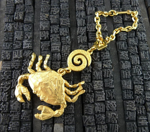 Robert Goossens Gold-Plate Approx. 3" Cancer Zodiac Key Chain