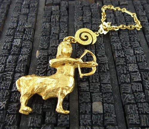 Robert Goossens Gold-Plate Approx. 3" Sagittarius Zodiac Key Chain