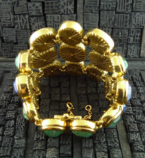 Robert Goossens Multi-Colored Blue and Green Stone Bracelet in 24K Yellow Gold Vermeil