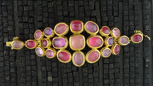 Robert Goossens Multi-Colored Pink Stone Bracelet in 24K Yellow Gold Vermeil